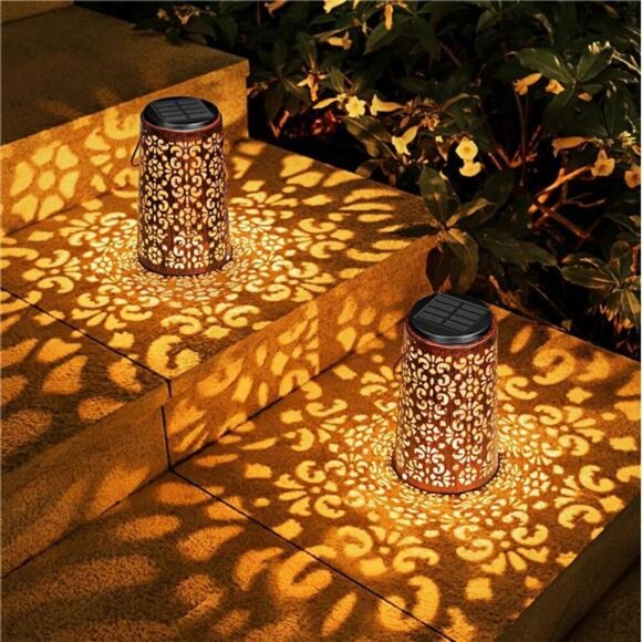 Solar Lanterns Outdoor Hanging Waterproof Metal Lights Patio Garden Tabletop - Picture 1 of 8
